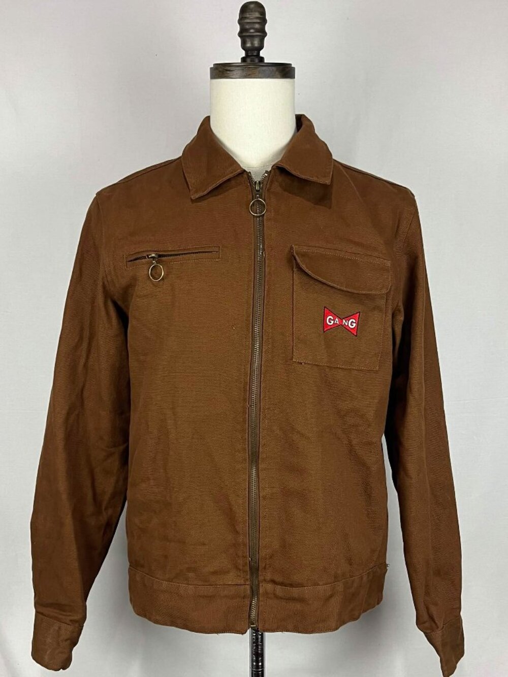 Ga-nG Affiliation Mens Brown Cotton Canvas Bird Watching Work Jacket Zip Size M